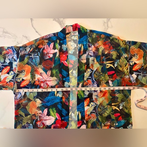 Colorful Floral Kimono - Tropical Beach Coverup - Picture 7 of 11